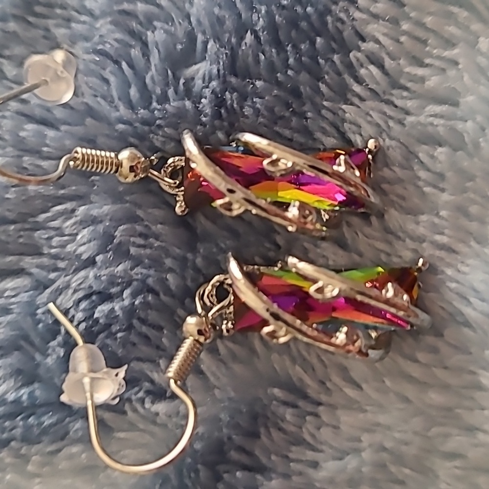 - Rainbow Silver Dangle Earrings - Picture 4 of 5